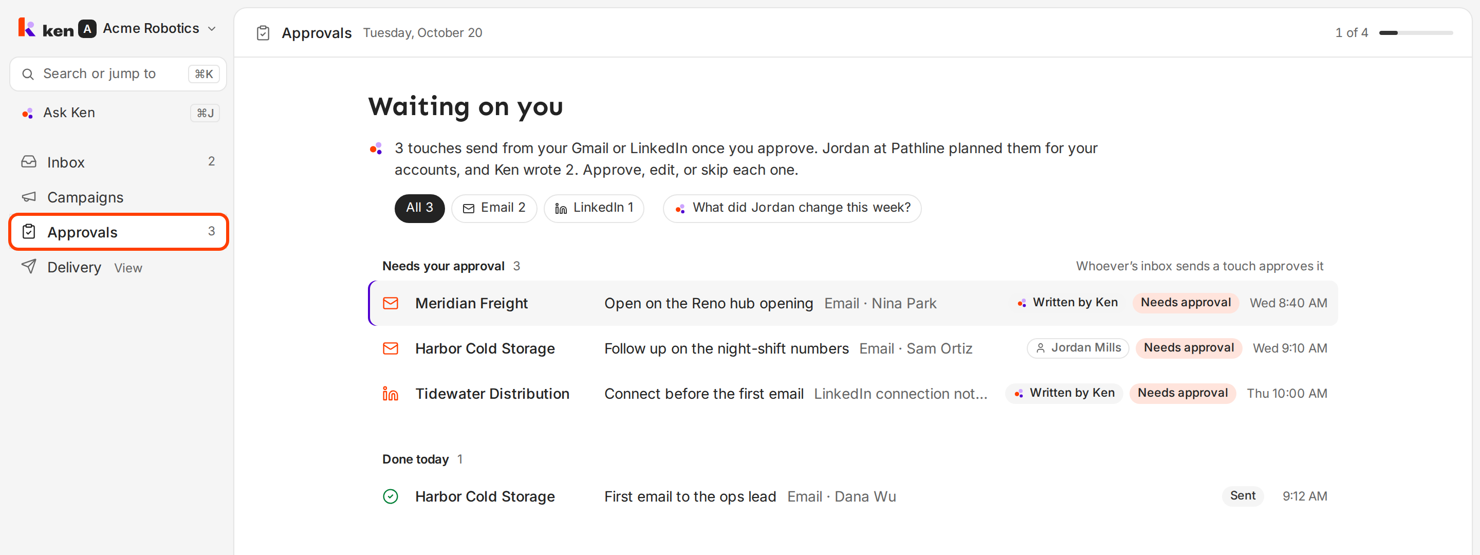 The Approvals page for a client, with Approvals outlined in the sidebar