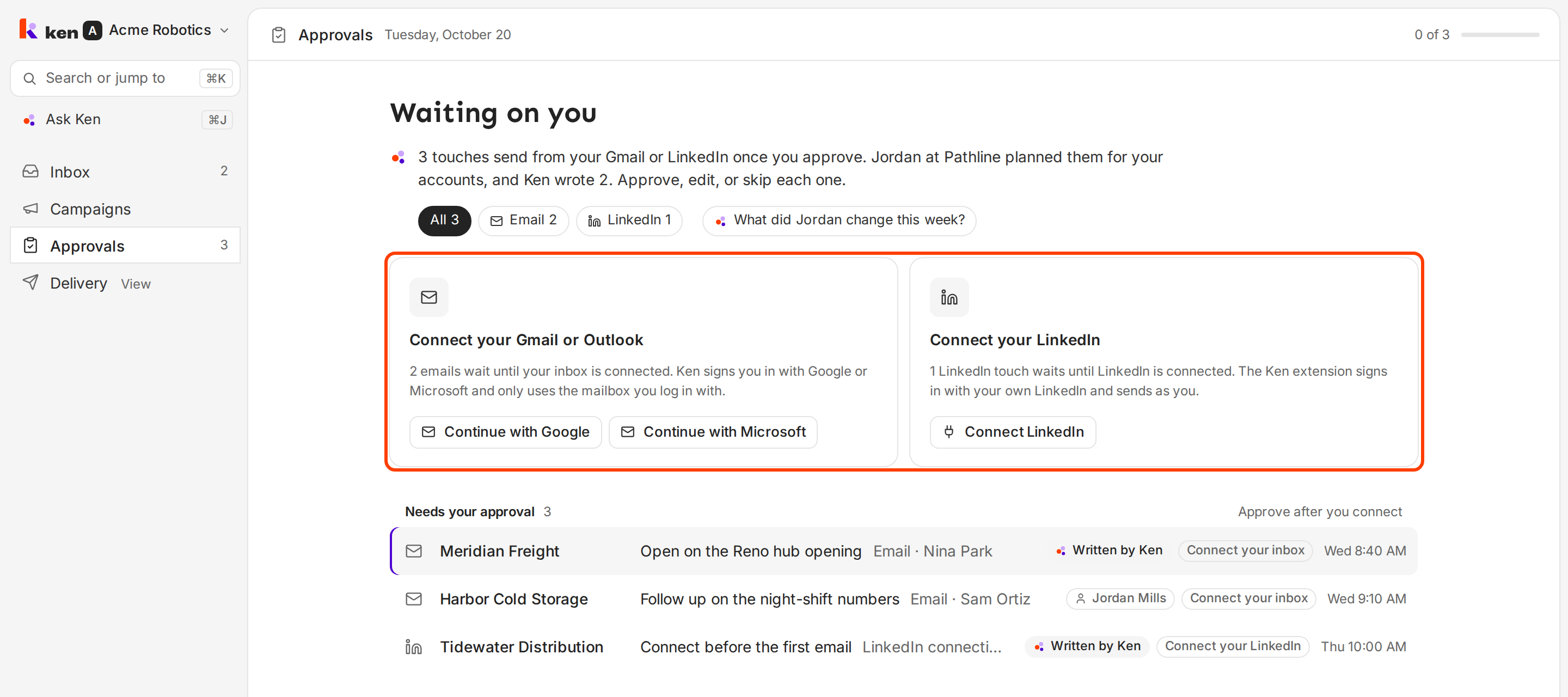 The two connect cards on the client's Approvals page